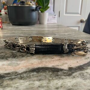 Brighton Black Leather Vanity Etched Metal Belt